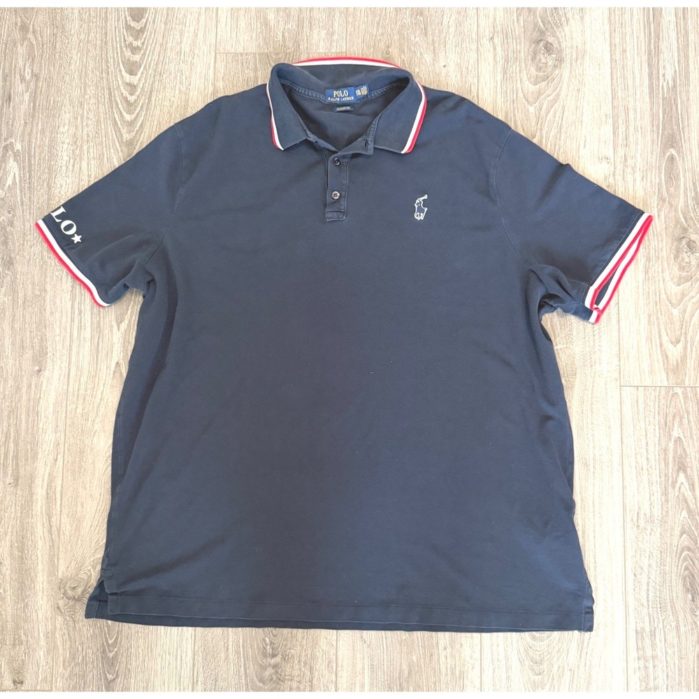Polo Ralph Lauren XXL Classic Fit Rubber Pony Multi Tipped Mesh Polo Shirt Navy